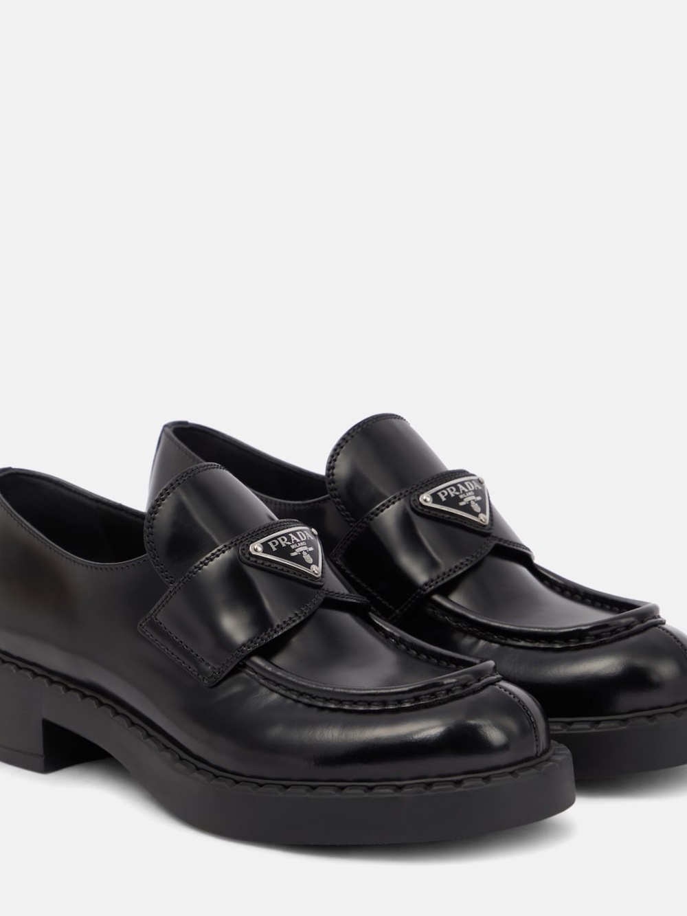 Prada Platform Black Loafers - Black Triangle Logo 36.5 Italy STUNNING